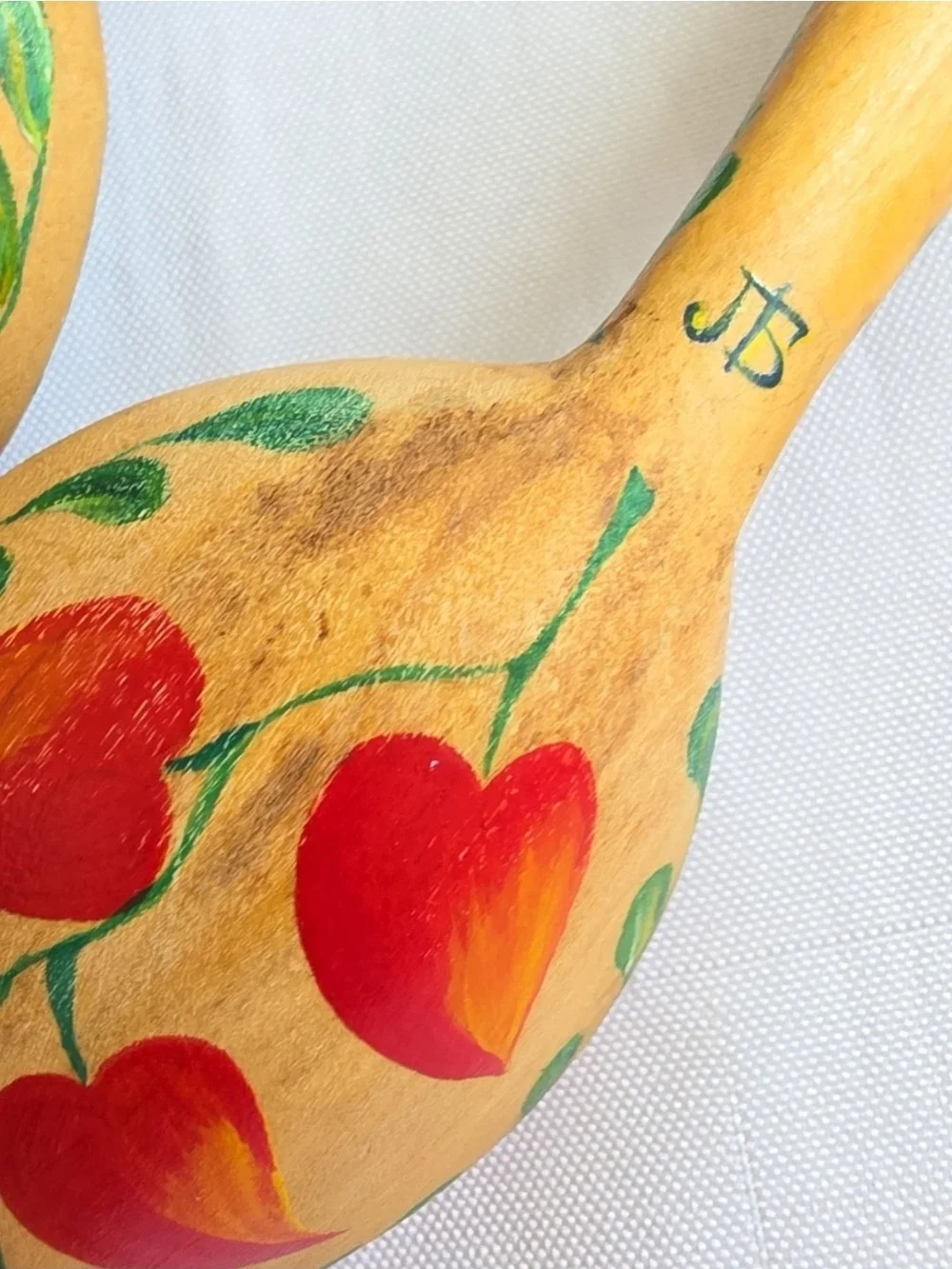 Ukrainian Folk Art Signed Pair Of Hand Painted Wooden Spoons Couple Wall Decor